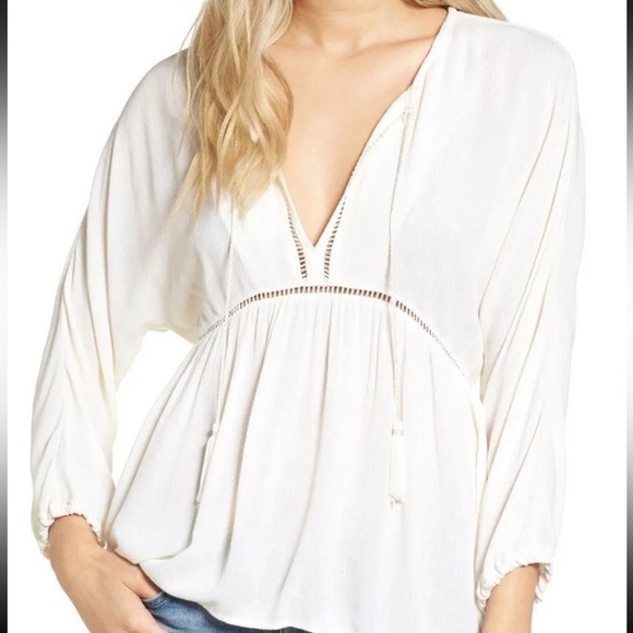 $148 NWT 7 for all mankind Sz M  KATELLA 3/4 SLEEVE V-NECK SLIP-ON BLOUSE - Picture 1 of 7